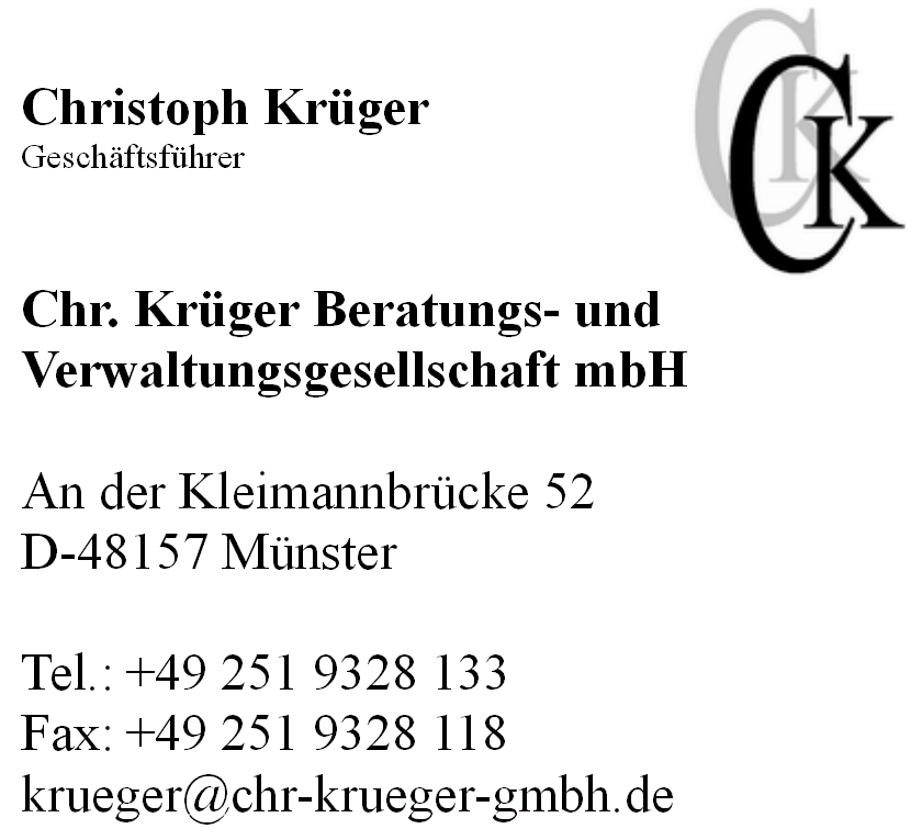 Chr. Krüger Beratungs- und Verwaltungsgesellschaft mbH, An der Kleimannbrücke 52, D-48157 Münster